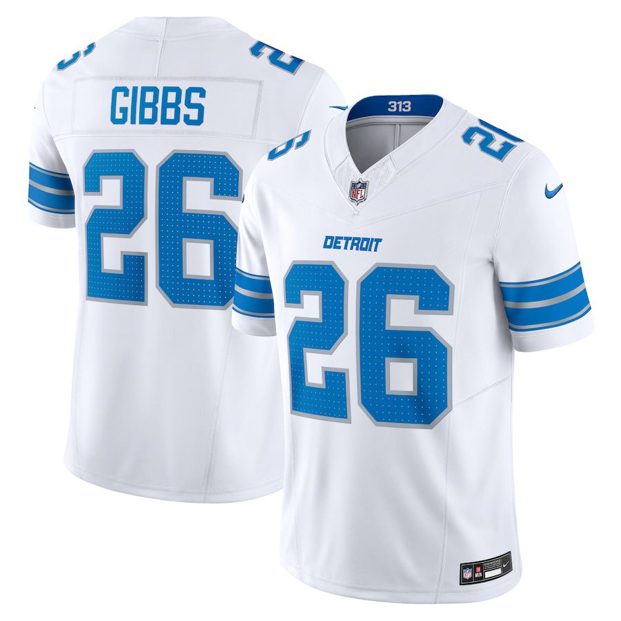 Men Detroit Lions 26 Jahmyr Gibbs Nike White Vapor F.U.S.E. Limited NFL Jersey